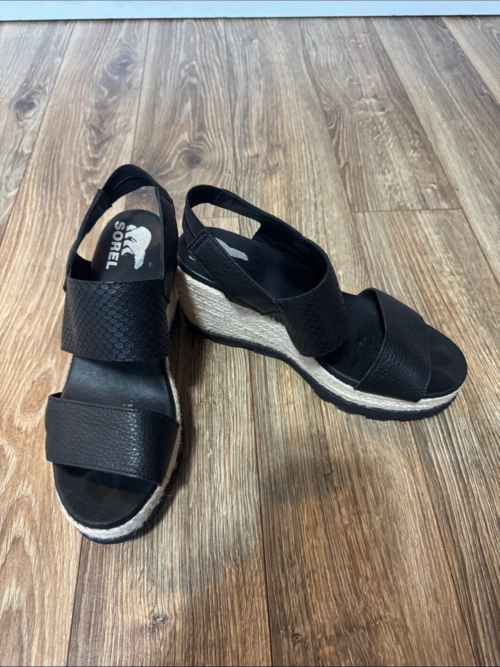 Sorel Black Espadrille Wedge Slingback Sandals